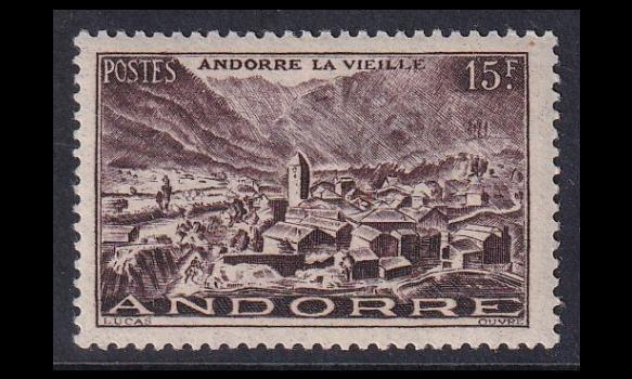 Andorra Fr 131 ** Maisema 15 Fr ruskea (1944)