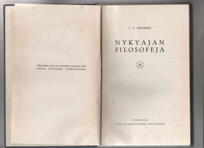 Salomaa,J.E: Nykyajan filosofeja, WSOY 1924, sid.,hyväkunto