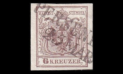 Itävalta 4_Y o Vaakuna 6 Kr PERSENBEUG rivileima (1850)