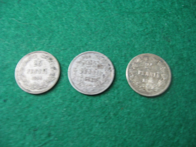 3 kpl 25p 1899, 1908 & 1916 - hopeaa
