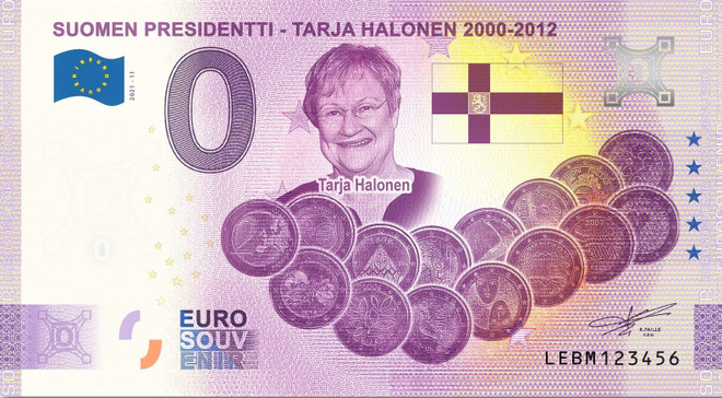 *NOLLA-EURO*2021*SUOMEN 11. PRESIDENTTI*TARJA HALONEN*