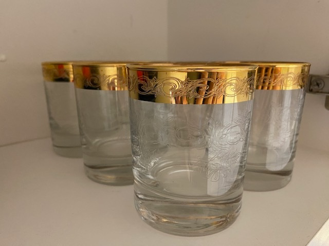Vintage Gold Rimmed Crystal Whiskey Classes 1970-luku
