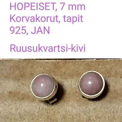 Hopeiset korvakorut, tapit, kivi ruusukvartsi