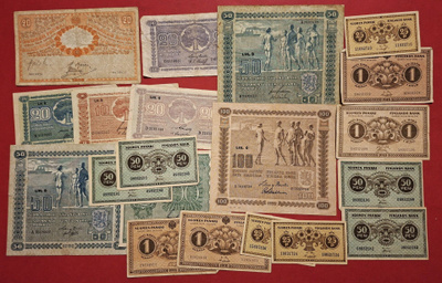 100 mk 1922 ja 1945, 20 mk 1909, 1922.... ym. (KD20)