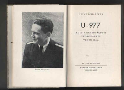 Schaeffer, Heinz: U-977, WSOY 1955, sid, K3,[sukellusven