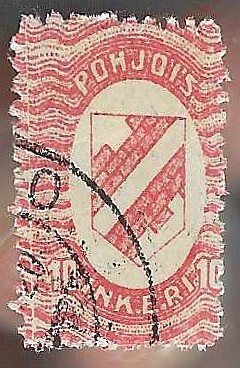 1920 10 PENNIÄ POHJOIS-INKERI LEIMATTUNA LIIMAKKEELLA