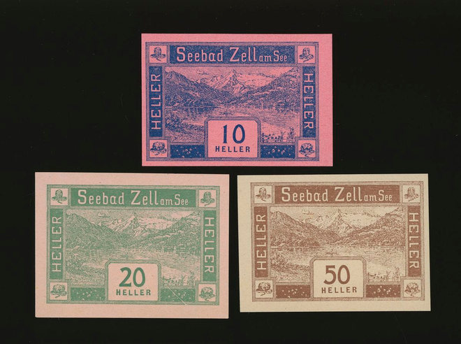 Itävalta Notgeld 10, 20, 50 Heller, Zell am See 1920