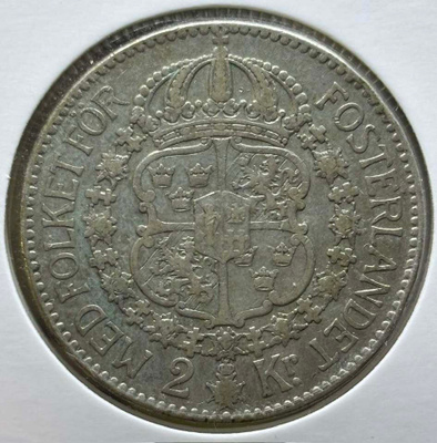 Ruotsi 2 Kronor 1922 Hopea. 80%