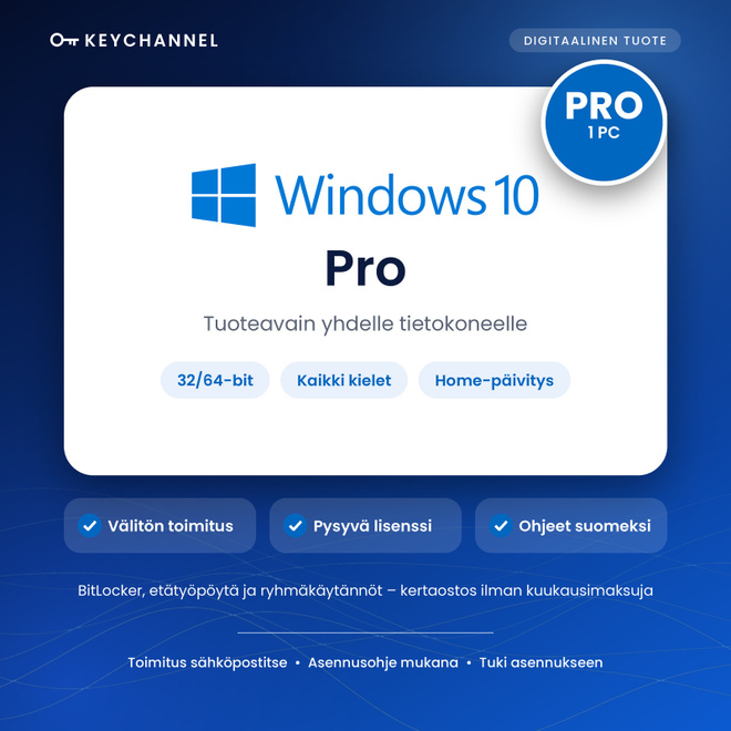 Windows 10 Pro tuoteavain ja lisenssi, avain heti
