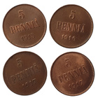 4x 5 Penniä 1915-1917 - hyväkuntoinen sarja! - pikkukuva 1