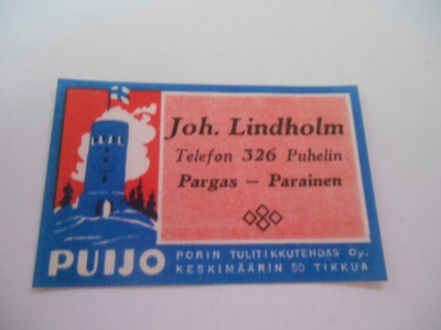 TT Etiketti Puijo Joh. Lindholm Pargas-Parainen