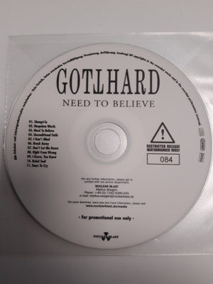 Gotthard - Need To Believe (CD) VG+!! Promo Numbered