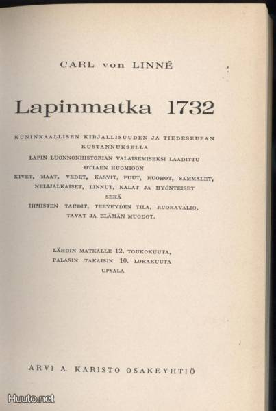 Carl von Linne: Lapinmatka 1732 sid. 1.p 1969