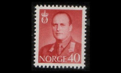 Norja 420 ** Olav V 40 öre rusk.punainen (1958)