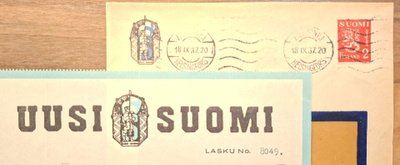 IKL Laskulomake 1926. Uusi Suomi.