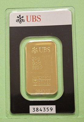 UBS 20 g 9999 kulta laatta.