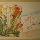 Joulukukka-asetelma ja kynttilä, vanha joulupk, p. 1941 - pikkukuva 1