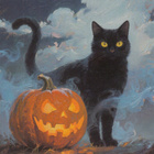 Halloween musta kissa, oranssi kurpitsa - pikkukuva 1