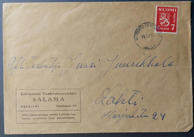 Postivaunuleima 12a firmakirjeellä 1950