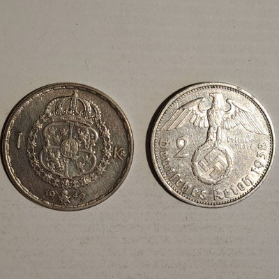 Saksa 2 Mark Hakaristi 1938 Hopea ja Ruotsi 1949 Hopea