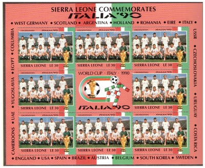 8 x TSEKKOSLOVAKIA Jalkapallo Postimerkkiä v.1990/ITALIA