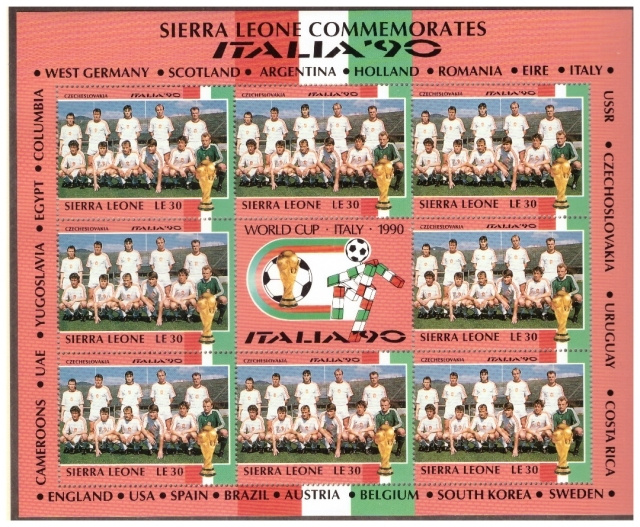 8 x TSEKKOSLOVAKIA Jalkapallo Postimerkkiä v.1990/ITALIA