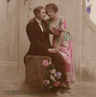 RAKKAUS / Tytön käsi istuvan miehen kaulassa. 1900-l.