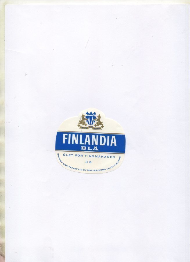Mallasjuoma Lahti. FINLANGIA BLÅ Etiketti