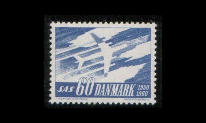 Tanska 388x ** SAS 10v X-paperi (1961)