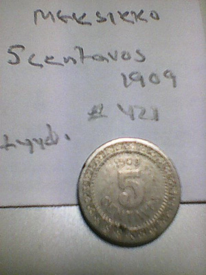 Meksikko 5 centacos 1909, km#421