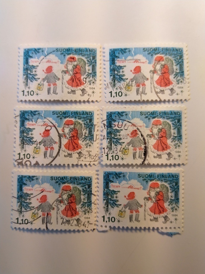 Joulupukki ja tonttu postimerkki 1,10 markka 1984