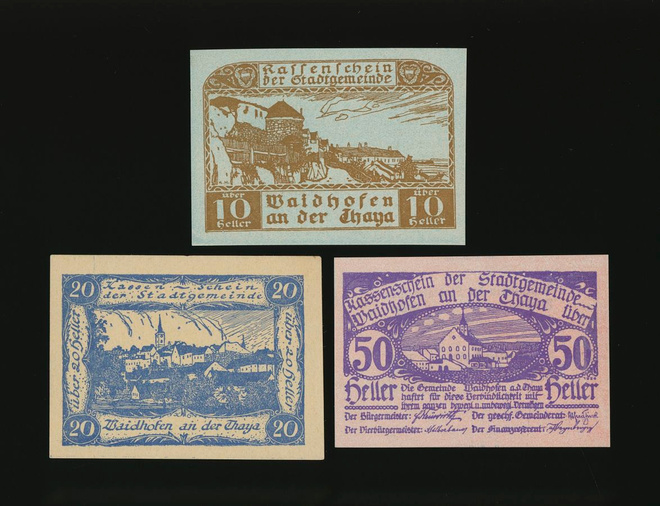 Itävalta Notgeld 10, 20, 50 Heller, Waidhofen 1920
