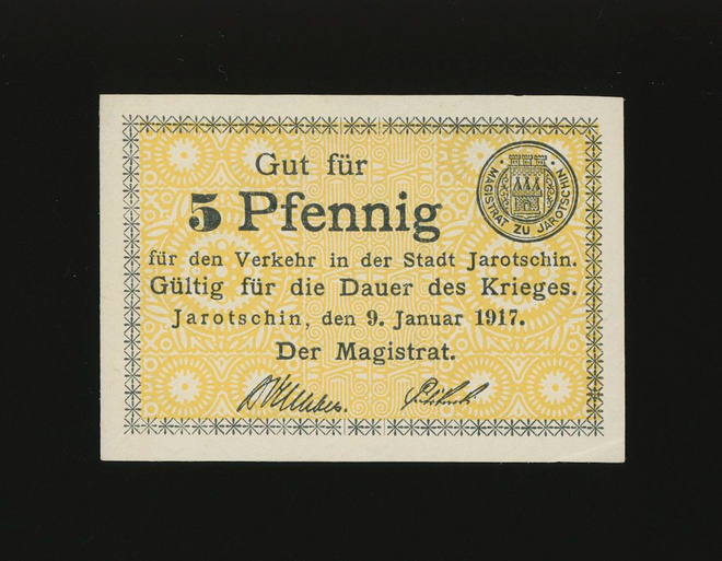 Saksa Notgeld 5 Pfennig, Jarotschin 9.1.1917