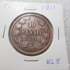 10 penniä 1911 Kulkematon patinoin alkua. , - pikkukuva 5