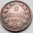 Aleksanteri II, kupari 10 p,vuodelta 1876,Lyöntim.300.977kpl - pikkukuva 1