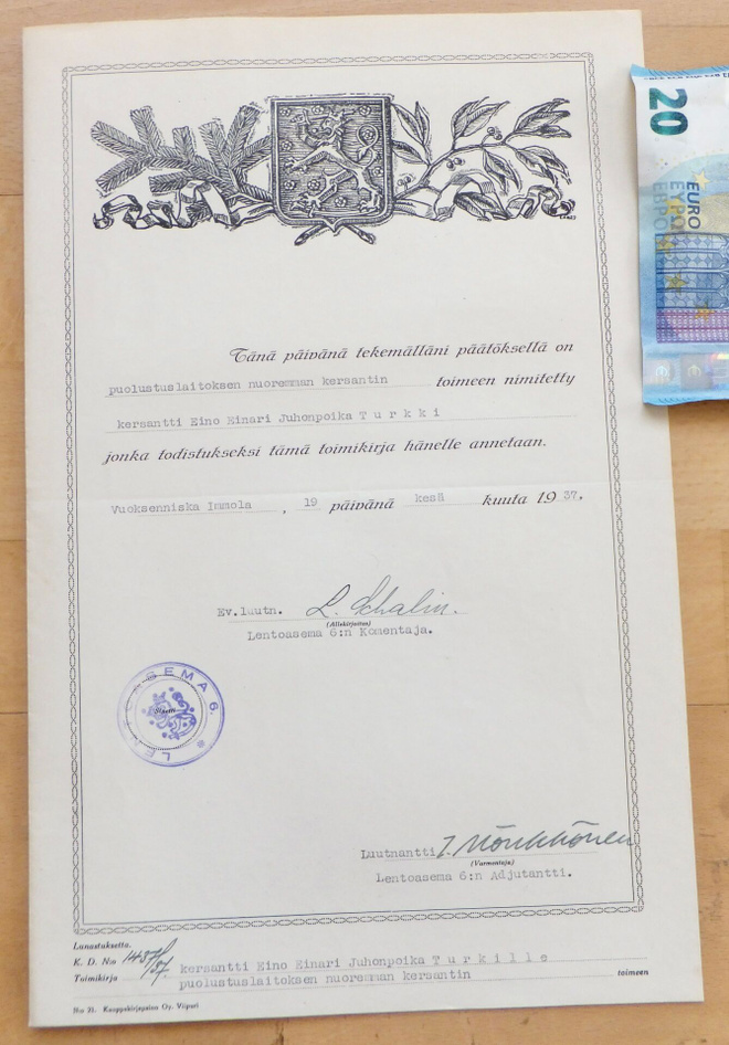 VANHA Nimityskirja Ilmavoimat Lentoasema 6 Imatra Immola1936
