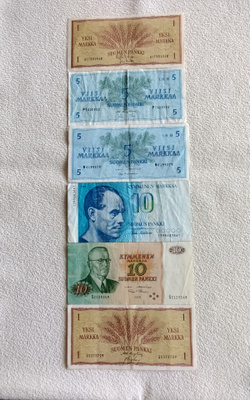 Suomi seteleitä 6 kpl. 1963-1986 väliltä