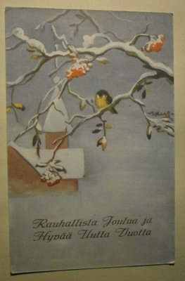 Wendelin: Kirkko, pihlaja, lintuja, p. 1953 + Tubi-merkki