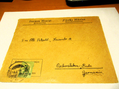 1920 Hki Suomen Messut Ylitoimitsija kuoren etulehti Saksaan