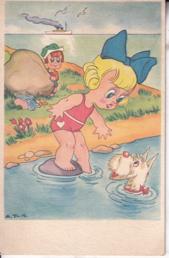 Arnold Tilgmann, Tytöt ja koira uimarannalla.    e231