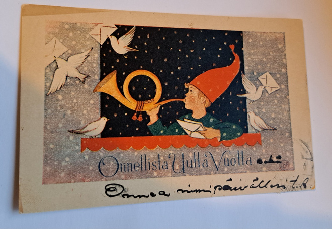 Paul Jerime: tonttu soittaa torvea,  kulkenut 1935
