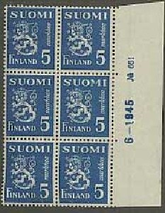 1945  5 mk sininen nro-6lo 661 ++