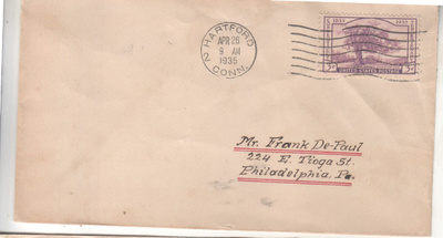 USA FDC 1935 Settlement of conneticut.