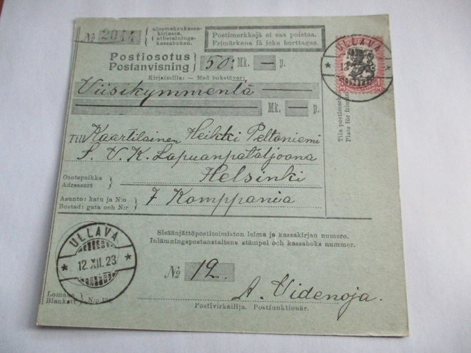 1923 Ullava postiosoitus SVK Lapuan pataljoona Hkiin