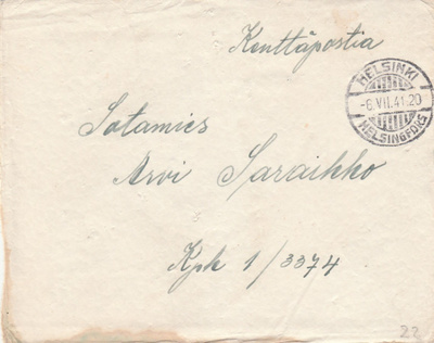 1941, Kirje Kenttäpostia, Helsinki