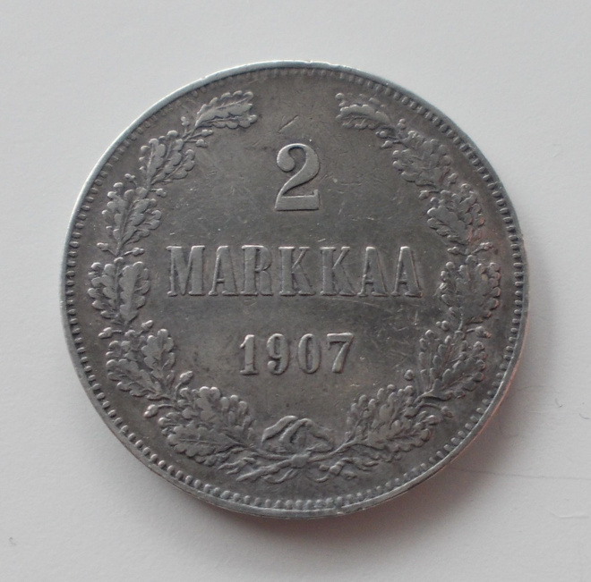 Venäjävallanaikainen 2 markkaa 1907 Nikolai II Ag