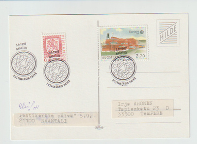 ERIKOISLEIMA ,5.9.1997, POSTIMERKIN PÄIVÄ; Naantali