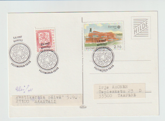 ERIKOISLEIMA ,5.9.1997, POSTIMERKIN PÄIVÄ; Naantali