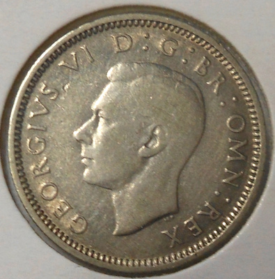Britania. 6 pence 1940 hopea.
