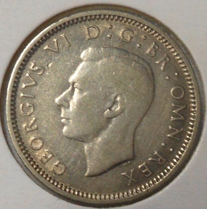 Britania. 6 pence 1940 hopea.